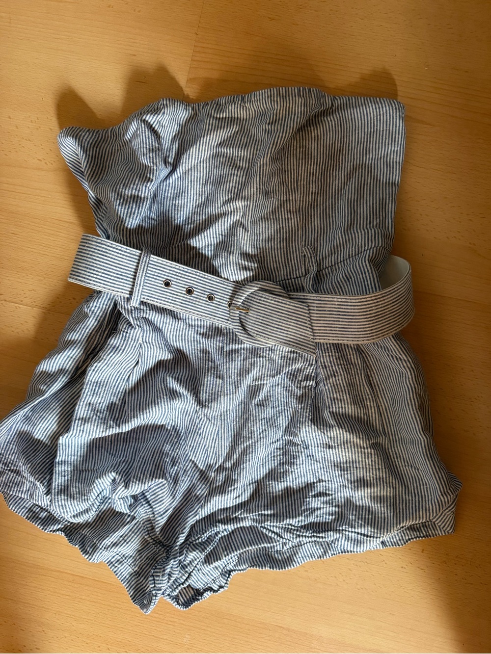Blue Striped Belted Romper L